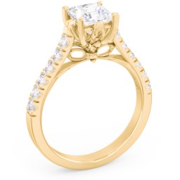 Solitaire Diamond Engagement Ring with Accents and Bow Detail in 10K Solid Yellow Gold