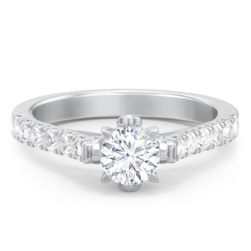 Solitaire Diamond Engagement Ring with Accents and Bow Detail – 14K White Gold with Lab Diamond