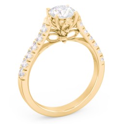Solitaire Diamond Engagement Ring with Accents and Bow Detail in 10K Solid Yellow Gold