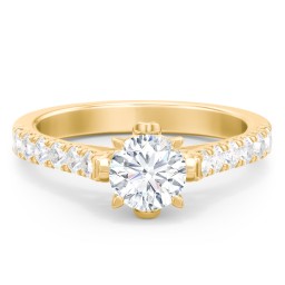 Solitaire Diamond Engagement Ring with Accents and Bow Detail in 10K Solid Yellow Gold