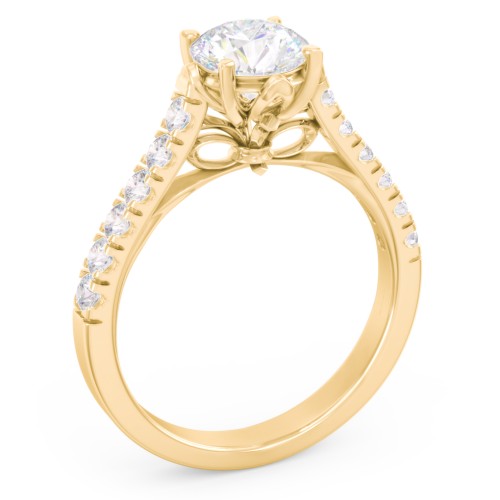 Solitaire Diamond Engagement Ring with Accents and Bow Detail