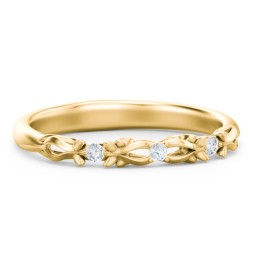 Vintage Filigree and Diamond Accent Band Ring in 10K Solid Yellow Gold with Lab Diamond