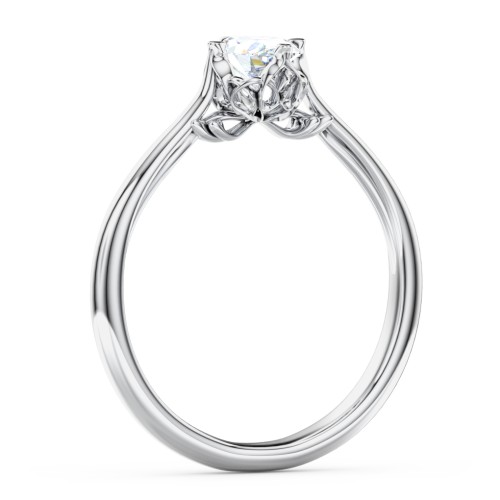 Solitaire Engagement Ring with Vintage Filigree Setting – 14K White Gold