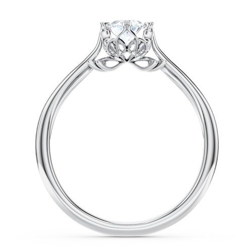 Solitaire Engagement Ring with Vintage Filigree Setting – 14K White Gold