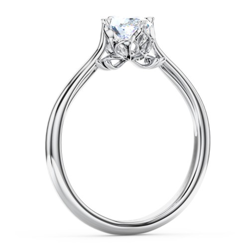 Solitaire Engagement Ring with Vintage Filigree Setting – 14K White Gold