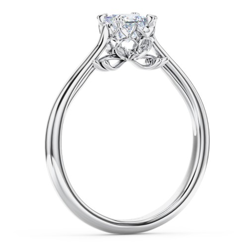 Solitaire Engagement Ring with Vintage Filigree Setting – 14K White Gold