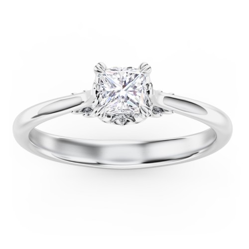 Solitaire Engagement Ring with Vintage Filigree Setting – 14K White Gold