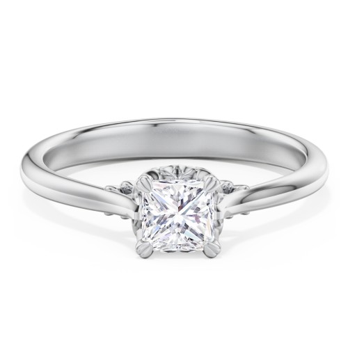 Solitaire Engagement Ring with Vintage Filigree Setting – 14K White Gold