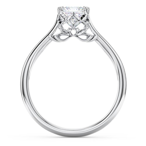 Solitaire Engagement Ring with Vintage Filigree Setting – 14K White Gold