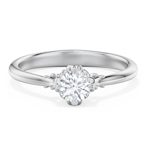 Solitaire Engagement Ring with Vintage Filigree Setting – 14K White Gold