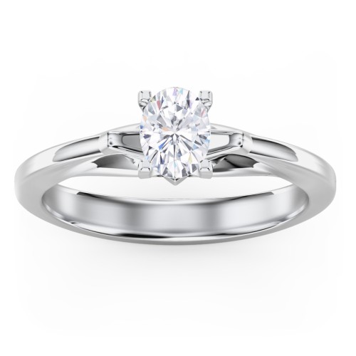 Solitaire Engagement Ring with Peaked Shoulders – 14K White Gold