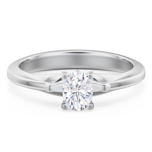 Solitaire Engagement Ring with Peaked Shoulders – 14K White Gold