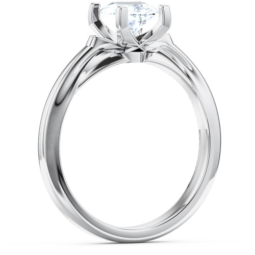 Solitaire Engagement Ring with Peaked Shoulders – 14K White Gold