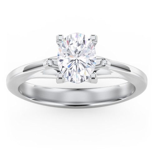 Solitaire Engagement Ring with Peaked Shoulders – 14K White Gold