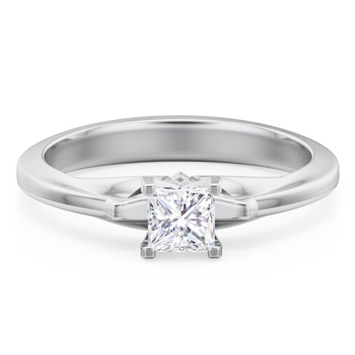 Solitaire Engagement Ring with Peaked Shoulders – 14K White Gold