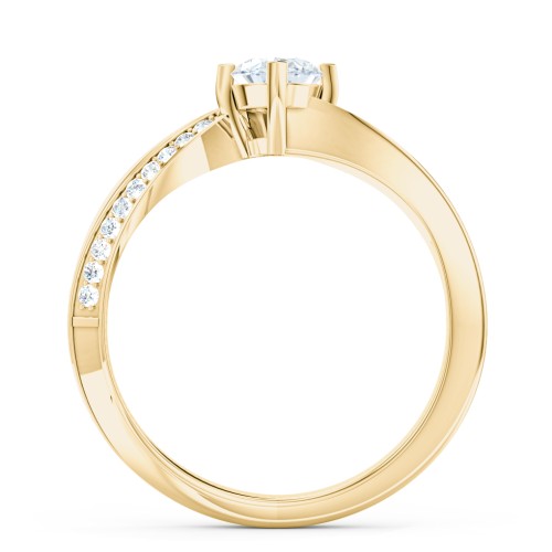 Solitaire Engagement Ring with Twisted Shoulder Accents – 10K Yellow Gold with Lab Diamond