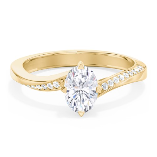 Solitaire Engagement Ring with Twisted Shoulder Accents – 10K Yellow Gold with Lab Diamond