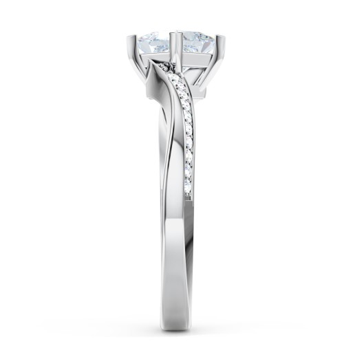 Solitaire Engagement Ring with Twisted Shoulder Accents – 14K White Gold with Lab Diamond