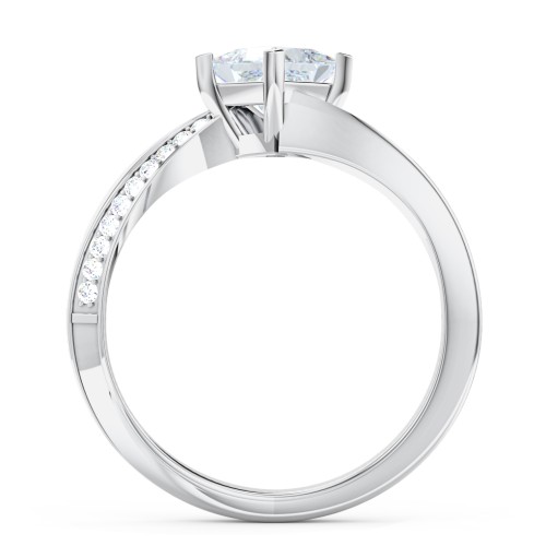 Solitaire Engagement Ring with Twisted Shoulder Accents – 14K White Gold with Lab Diamond