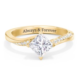 Solitaire Engagement Ring with Twisted Shoulder Accents in 10K Solid Yellow Gold with 04LABDIAM-PC-1.00-SI1-F-G and Lab Diamond