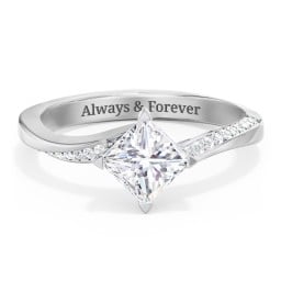 Solitaire Engagement Ring with Twisted Shoulder Accents