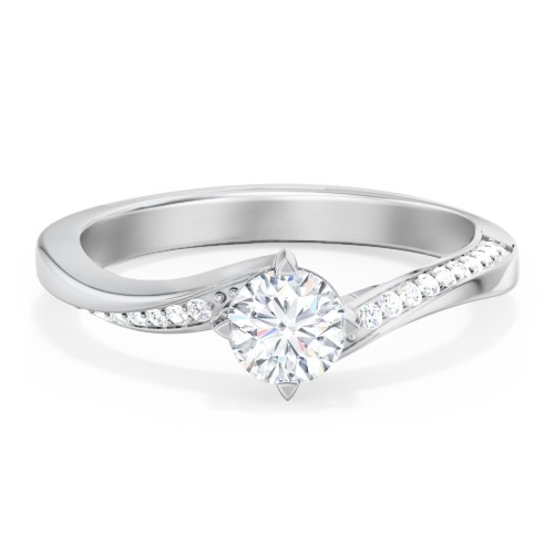 Solitaire Engagement Ring with Twisted Shoulder Accents – 14K White Gold with Lab Diamond