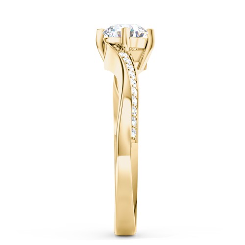 Solitaire Engagement Ring with Twisted Shoulder Accents – 10K Yellow Gold with Lab Diamond