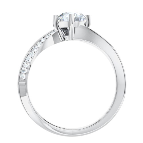 Solitaire Engagement Ring with Twisted Shoulder Accents – 14K White Gold with Lab Diamond