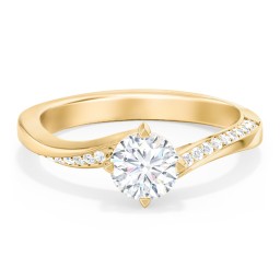 Solitaire Engagement Ring with Twisted Shoulder Accents in 10K Solid Yellow Gold