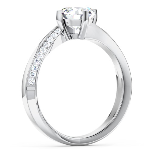 Solitaire Engagement Ring with Twisted Shoulder Accents – 14K White Gold with Lab Diamond