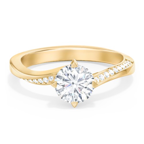 Solitaire Engagement Ring with Twisted Shoulder Accents – 10K Yellow Gold with Lab Diamond