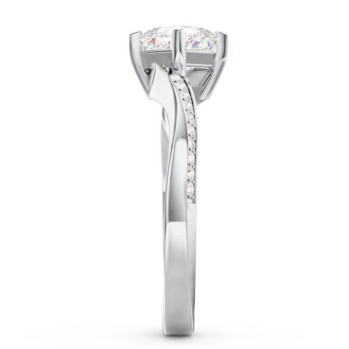 Solitaire Engagement Ring with Twisted Shoulder Accents – 14K White Gold with Lab Diamond