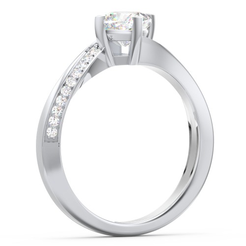 Solitaire Engagement Ring with Twisted Shoulder Accents – 14K White Gold with Lab Diamond