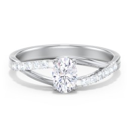 Solitaire Diamond Engagement Ring with Twisted Split Shank and Accents