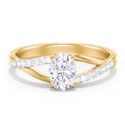 Solitaire Diamond Engagement Ring with Twisted Split Shank and Accents