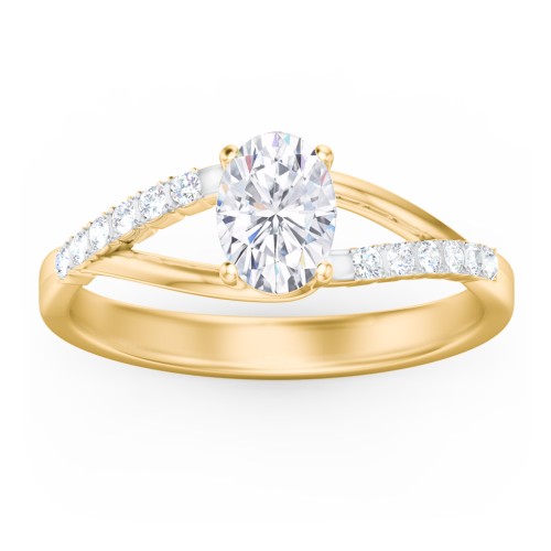 Solitaire Diamond Engagement Ring with Twisted Split Shank and Accents