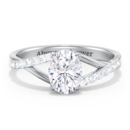Solitaire Diamond Engagement Ring with Twisted Split Shank and Accents