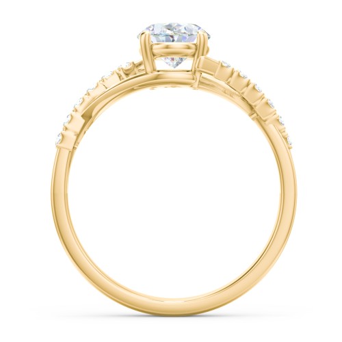 Solitaire Diamond Engagement Ring with Twisted Split Shank and Accents – 10K Yellow Gold with Lab Diamond