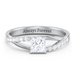 Solitaire Diamond Engagement Ring with Twisted Split Shank and Accents
