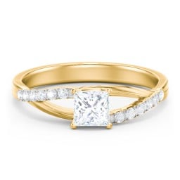Solitaire Diamond Engagement Ring with Twisted Split Shank and Accents