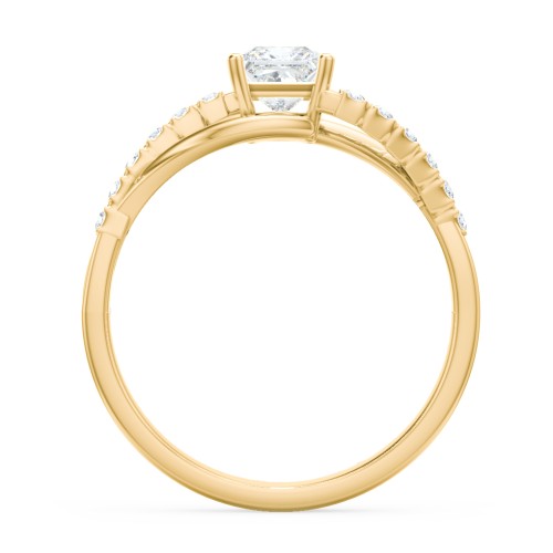 Solitaire Diamond Engagement Ring with Twisted Split Shank and Accents – 10K Yellow Gold with Lab Diamond