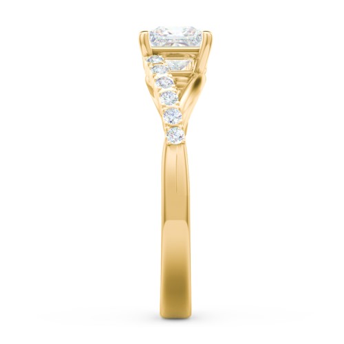 Solitaire Diamond Engagement Ring with Twisted Split Shank and Accents – 10K Yellow Gold with Lab Diamond
