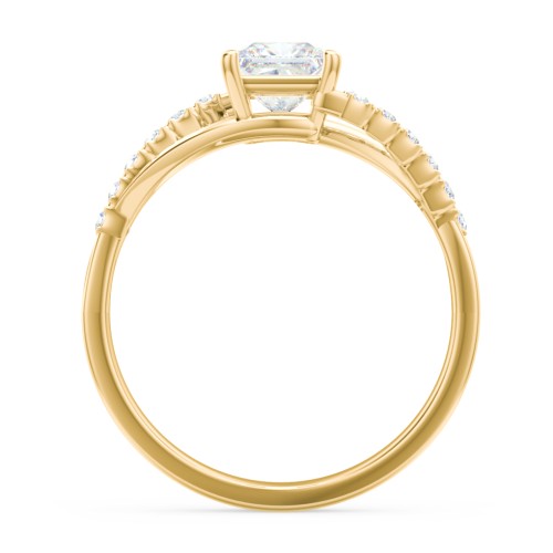 Solitaire Diamond Engagement Ring with Twisted Split Shank and Accents – 10K Yellow Gold with Lab Diamond