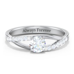 Solitaire Diamond Engagement Ring with Twisted Split Shank and Accents