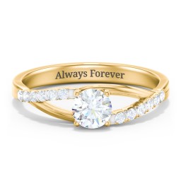 Solitaire Diamond Engagement Ring with Twisted Split Shank and Accents in 10K Solid Yellow Gold with 04LABDIAM-RD-0.50-VS2-F-VG and Lab Diamond