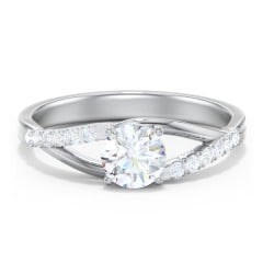 Solitaire Diamond Engagement Ring with Twisted Split Shank and Accents