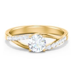 Solitaire Diamond Engagement Ring with Twisted Split Shank and Accents