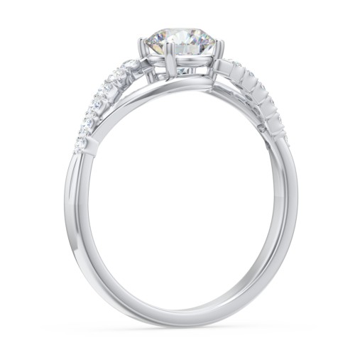 Solitaire Diamond Engagement Ring with Twisted Split Shank and Accents – 14K White Gold with Lab Diamond