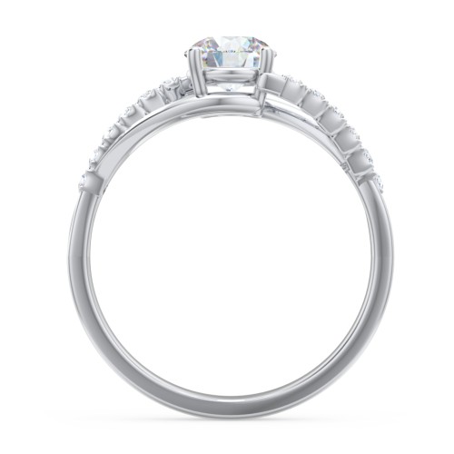 Solitaire Diamond Engagement Ring with Twisted Split Shank and Accents – 14K White Gold with Lab Diamond