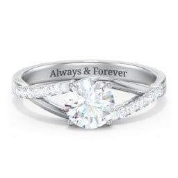 Solitaire Diamond Engagement Ring with Twisted Split Shank and Accents